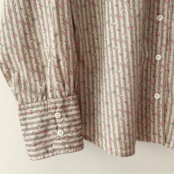 Vintage Old Navy Tan & Pink Floral Cotton Button Down Collared Shirt Size XXL - Picture 6 of 13